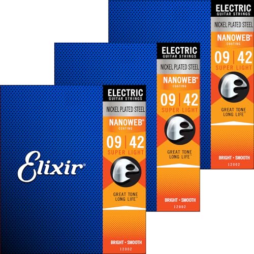 Elixir エリクサー エレキギター弦 NANOWEB Super Light .009-.042 #12002 3個セット 【国内正規品】