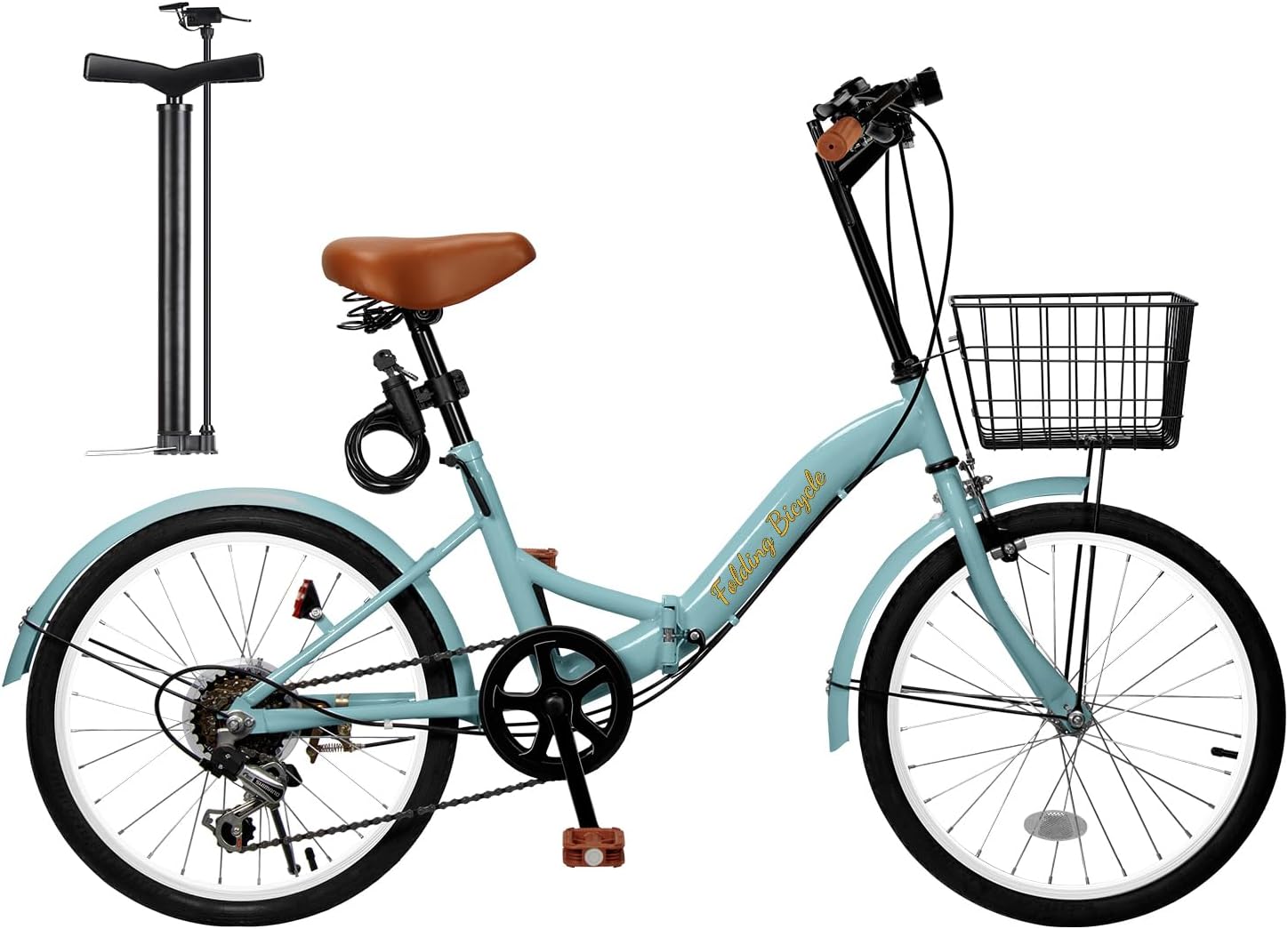 折畳み自転車 20インチ 軽量 素早く折畳可能 シマノ６段変速 高炭素鋼フレーム ハンドル・サドル高さ調整可能 通勤 通学 折りたたみ自転車 前後泥除け装備 ワイヤーロック/ライト/カゴ/空気入れ付き 10,356円