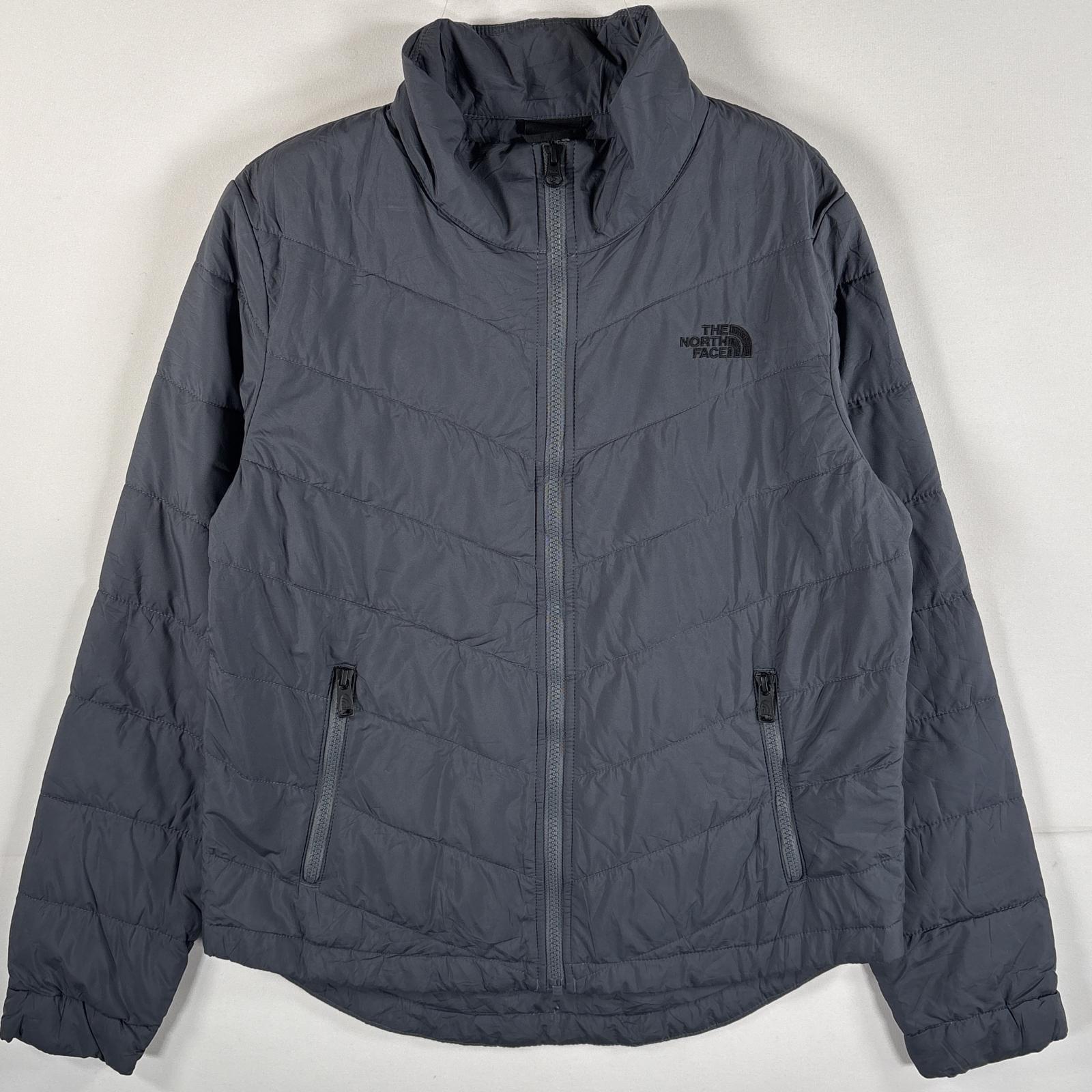 古着 中綿ナイロンジャケット ブルゾン ワンポイントロゴ刺繍 S ライトグレー レディース