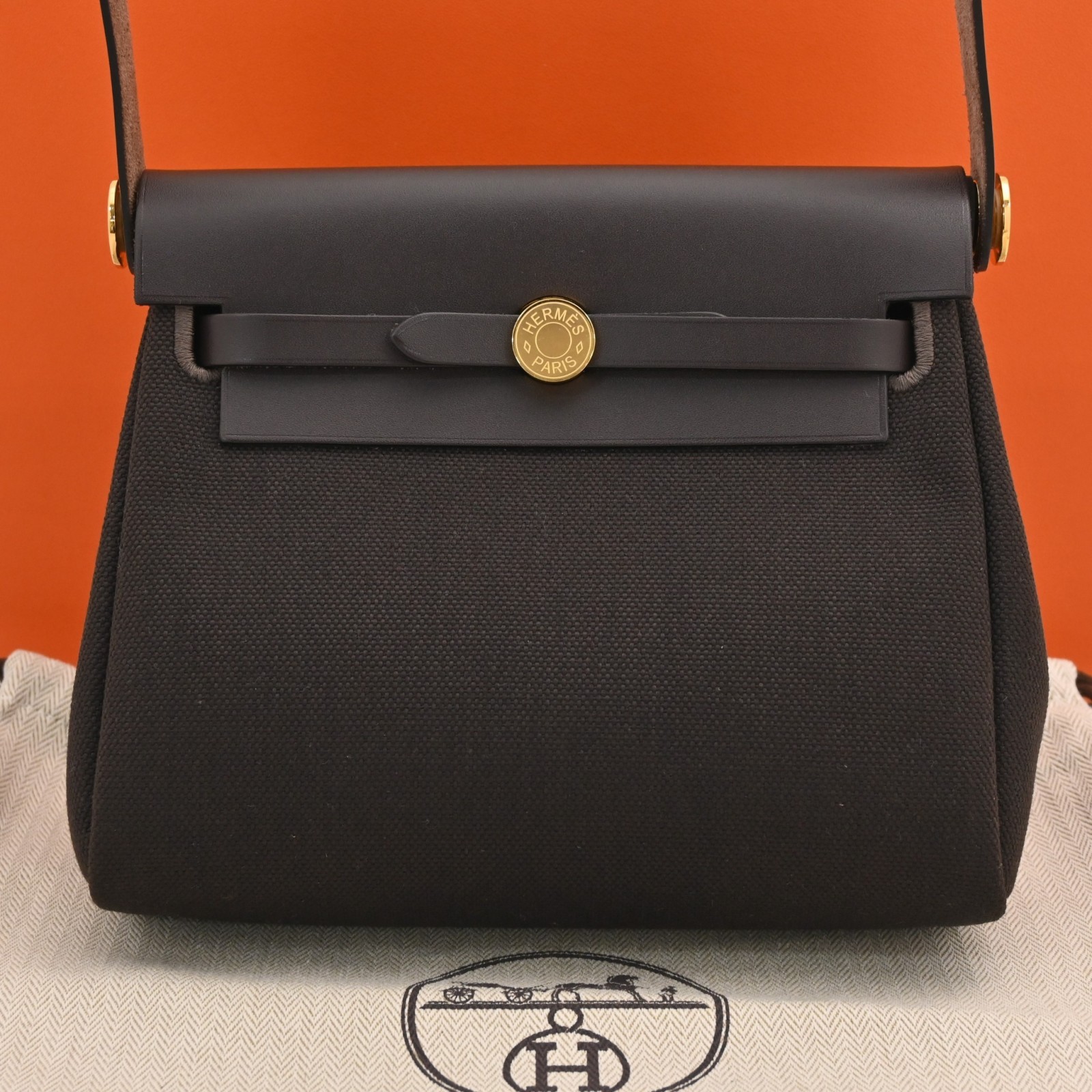 エルメス エールバッグ ジップ ショルダーバッグ ブラウン ゴールド金具 Nランク he57484gg