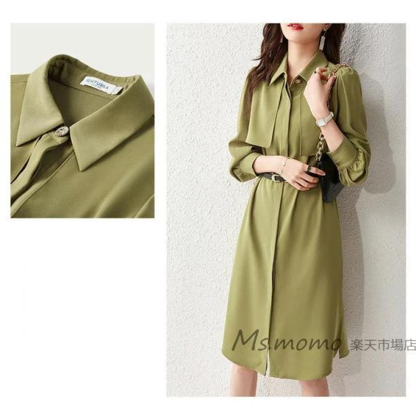 シャツワンピース レディース 40代 きれいめ 膝丈ワンピース 秋冬 長袖ワンピース 無地 Aラインスカート オシャレ韓国風 大人 通勤OL 30代 50代