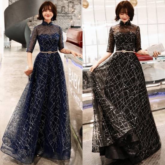 新品追加 パーティードレス ロング丈 結婚式 パーティードレス 結婚式 ロングドレス 結婚式 お呼ばれ 演奏会 ドレス ロングワンピース ドレス 二次会 フォーマル スパンコール Aライン 透け感 星