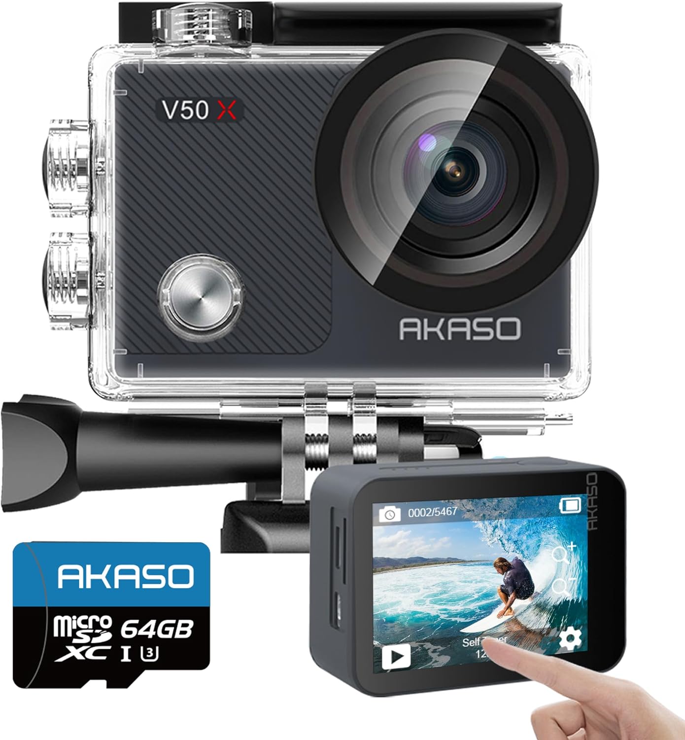 アクションカメラ V50X，4K30fps 20MP 64GB microSDメモリーカード付き 新版6軸手ぶれ補正 4Xズーム WiFi対応 小型アクションカム 30M防水 タッチスクリーン式 ウェ