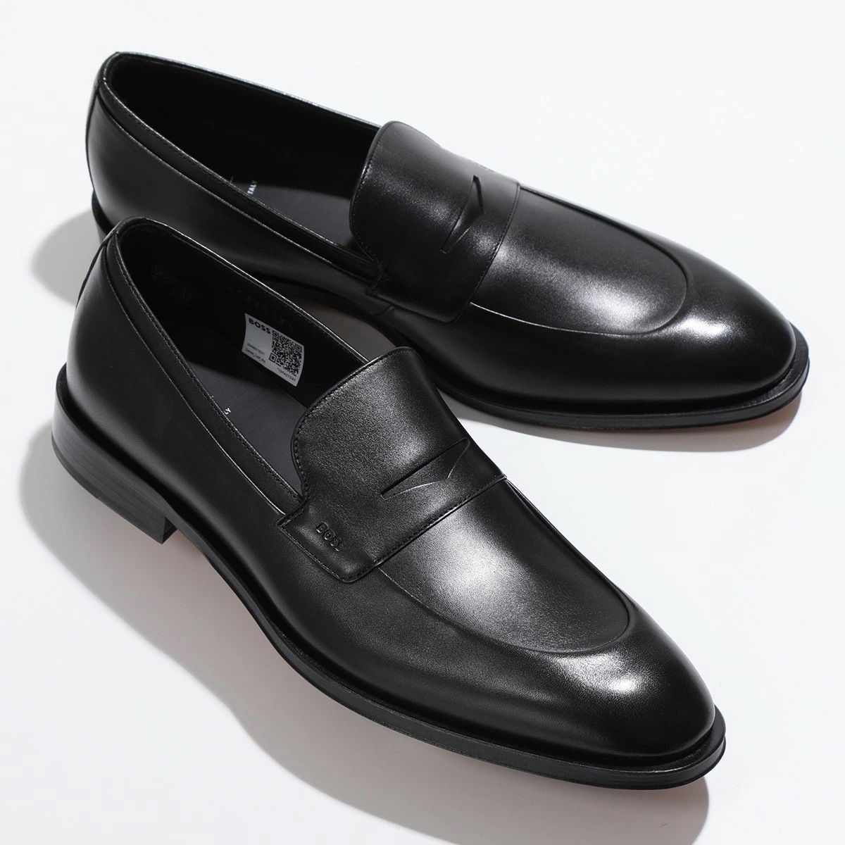 HUGO BOSS ヒューゴボス ローファー BLACK 50496075 メンズ イタリアンレザー Uチップ ロゴ シューズ 革靴 001/Black