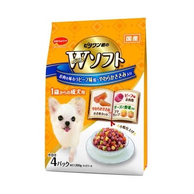 他サイト： 日本ペットフード ビタワン君のＷソフト成犬用ビーフ味粒ささみ200g ペットの商品画像