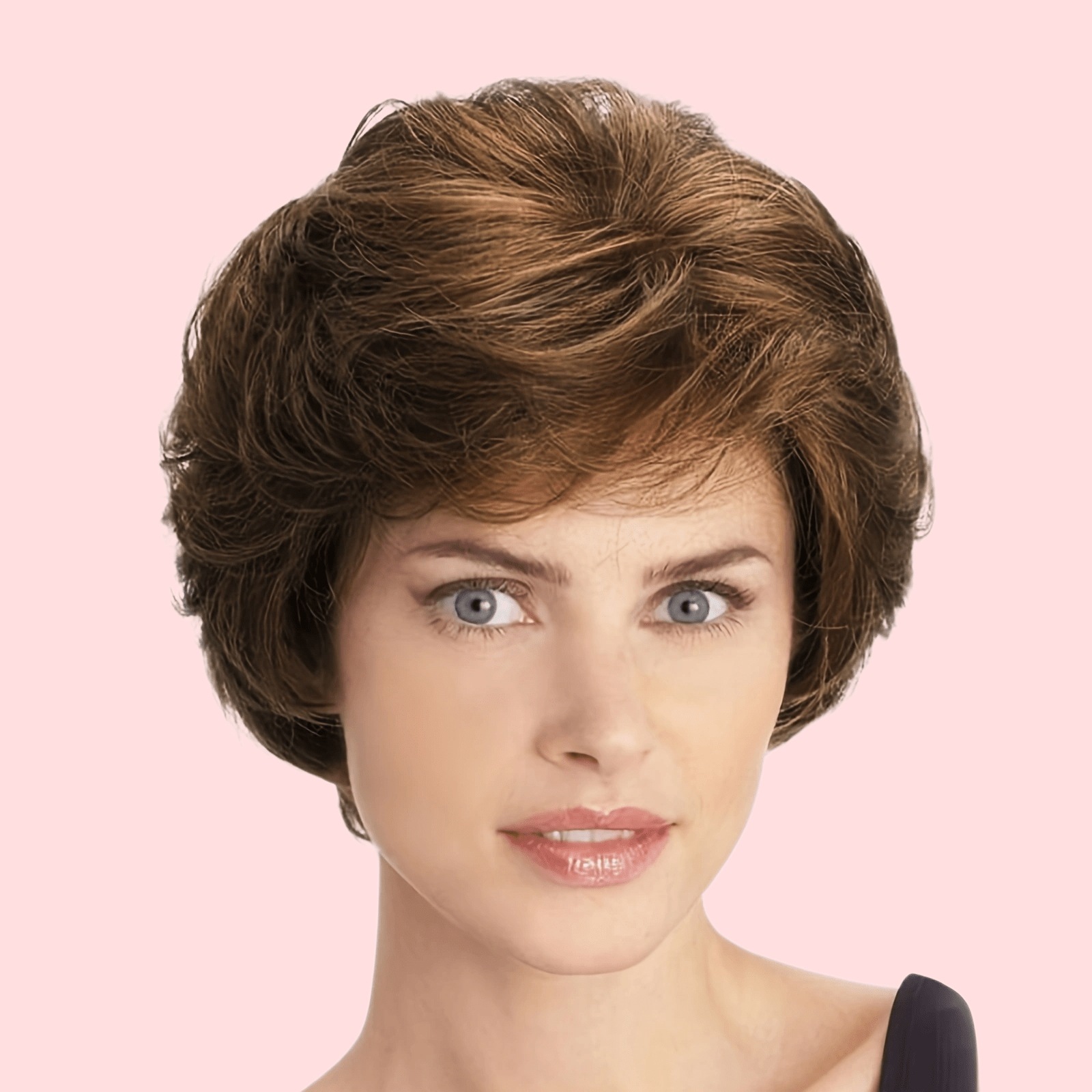 女性用20.32cmシックブラウンピクシーカットウィッグ - 耐熱合成髪前髪付き密度150％サイドパートエレガントスタイルあらゆるライトベージュトーンに適しています