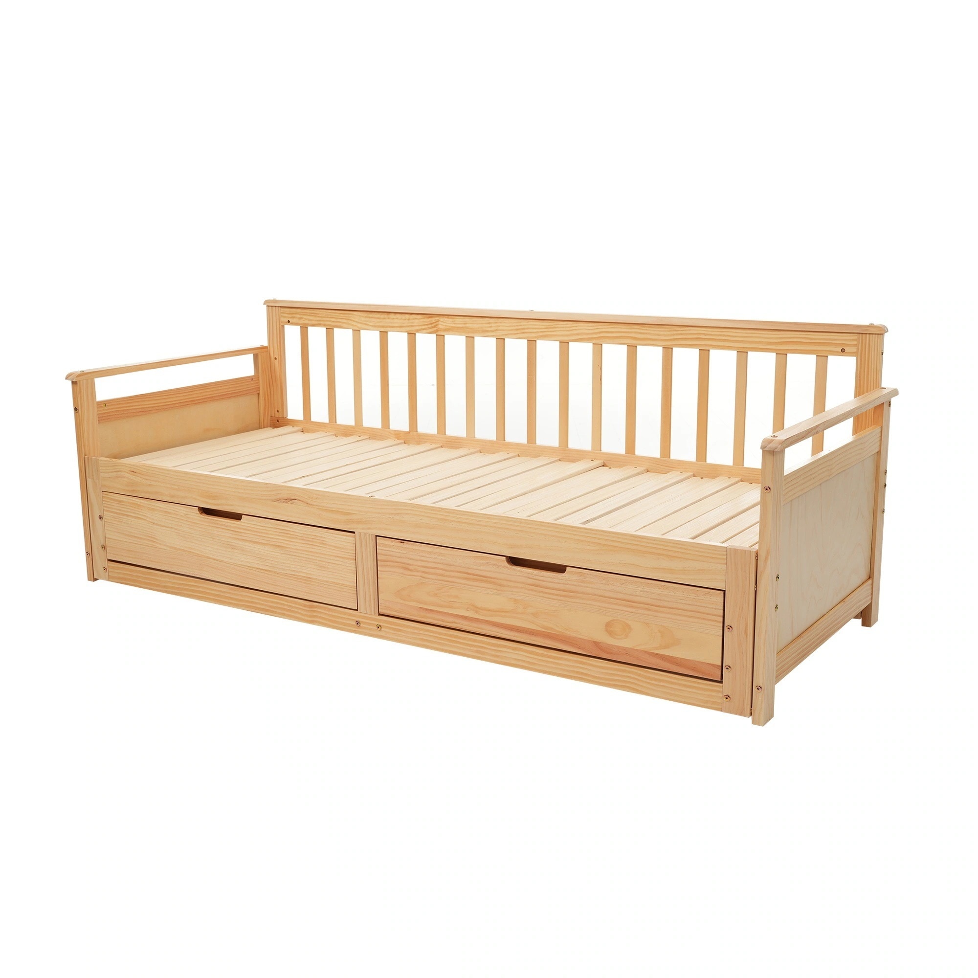 【国内発送&送·料·無·料】ソファベッド 伸長式ベッド ディベッド 引き出し付き 収納付き 木製 おしゃれ 天然木 2way パイン材 すのこ仕様【ナチュラル】127