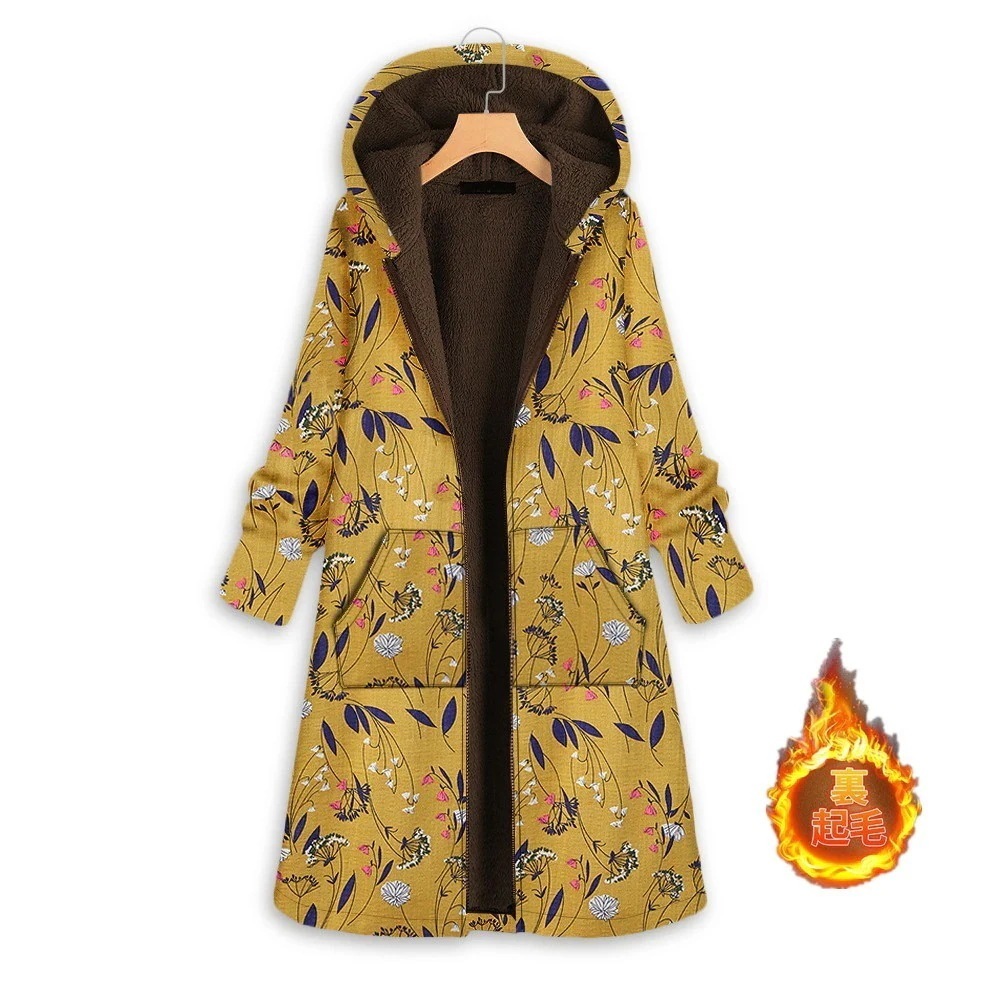 コート厚トップスロングコートフードトップスレディースチュニックロング丈裏起毛裏ボア長袖フード花柄フラワー冬体型カバー防寒秋40