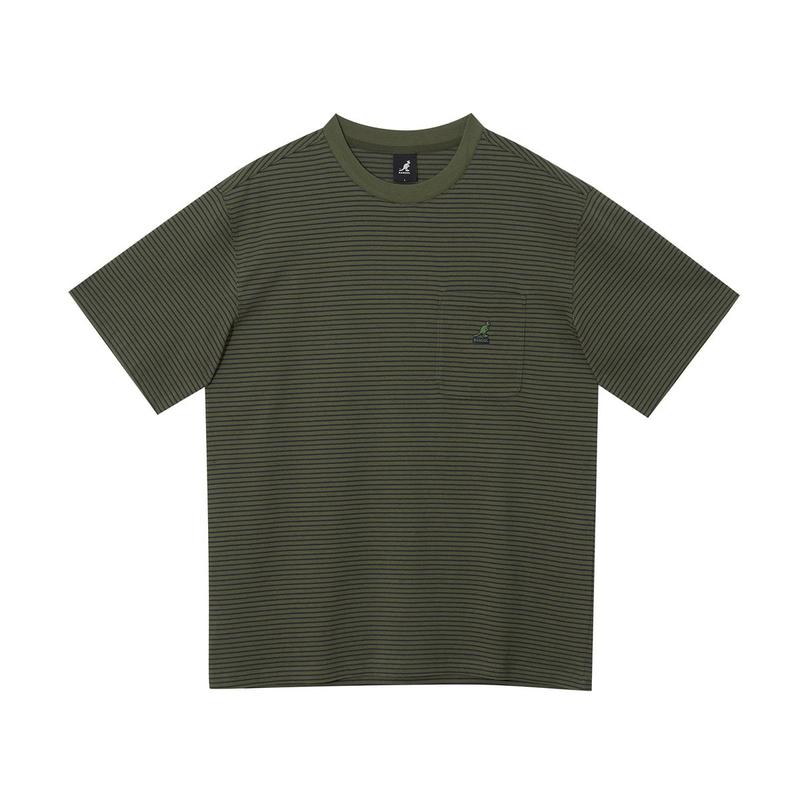 ワンポケットストライプ半袖Tシャツ2782カーキ (KRECST27820)