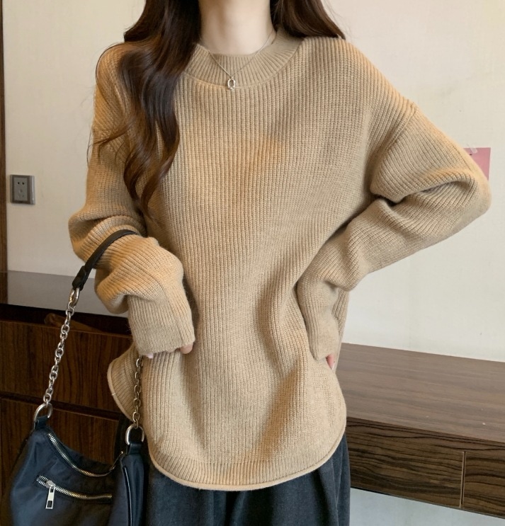 デート モテアイテム ニットソー ざっくりニット 長袖 ラウンドネック リブニット ニット ウール 可愛い きれいめ 上品 おしゃれ かっこいい 可愛い ラブリー キュート ガーリー クール