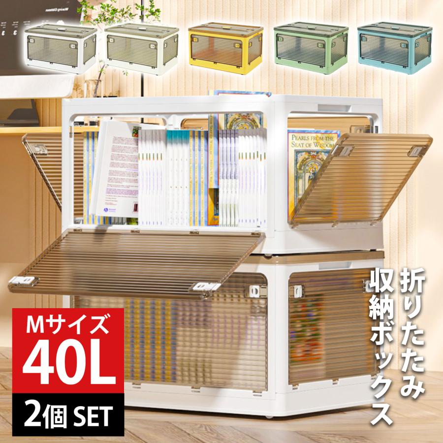 今月最大のプロモーション 迅速な配送 収納ボックス 収納ケース M 40L 2個 セット 折りたたみ 収納 ふた付き キャスター付き 5面開き 前開き 屋外 しゃれ プラスチック 衣装ケース コンテ