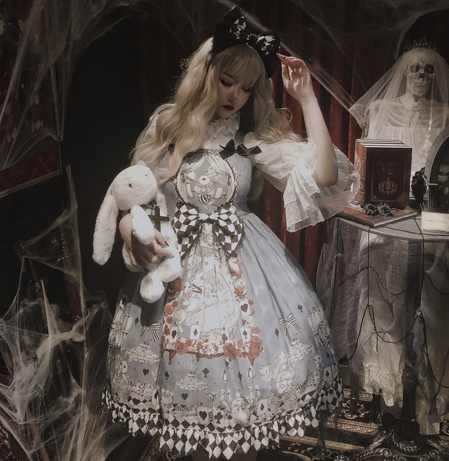 Heartbeatsロリータオリジナル葬儀アリスJSKシフォンドレスLolitaゴシックレトロ風ノースリーブワンピース