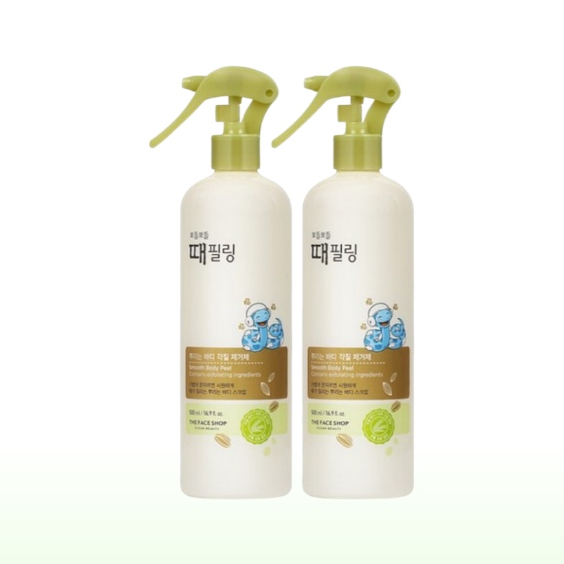 [1+1 ボディピーリング 韓国人気] すべすべ 垢 ピーリング ボディスクラブ 500ml x2本 大容量 ボディ角質ケア スプレーガンタイプ 3種類穀物成分 垢すりタオルNO