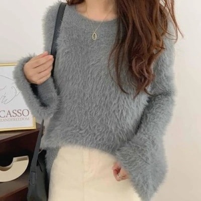 選べる福袋シャギーニット シャギートップス キャメル グレー ほわほわ ふわふわ プルオーバー 長袖 ルーズ 韓国 レディース かわいい 可愛い 大人可愛い 大人女子 きれいめ