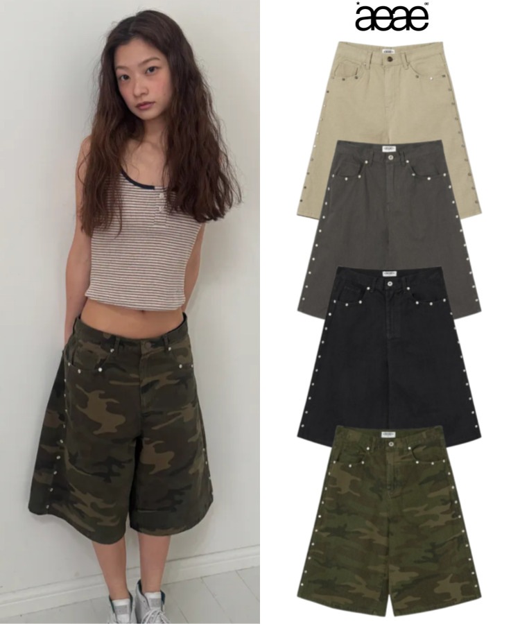 [aeae] 25SS STUD SHORTS PANTS [CAMO] ★追跡可能★男女共用 Qoo10 aeae STUD SHORTS カモフラージュ