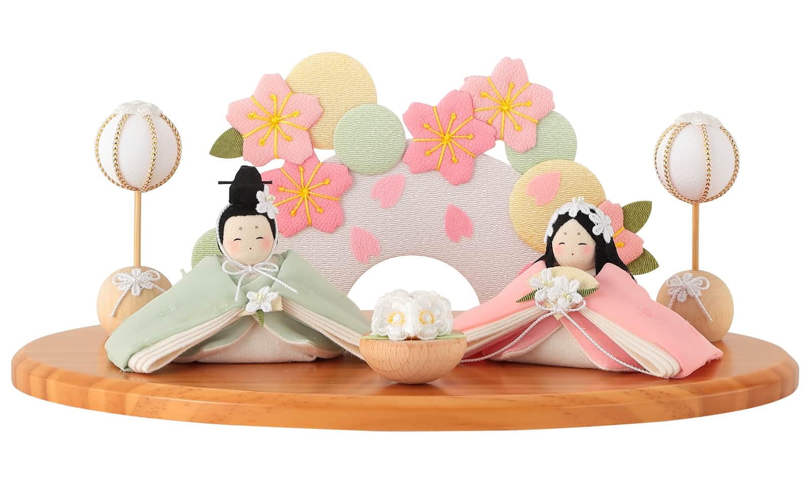 人形屋ホンポ 雛人形 リュウコドウ コンパクト ひな人形 平飾り 親王飾り 別注 ふわりひな 木製飾り台セット h073-rkcp-be043