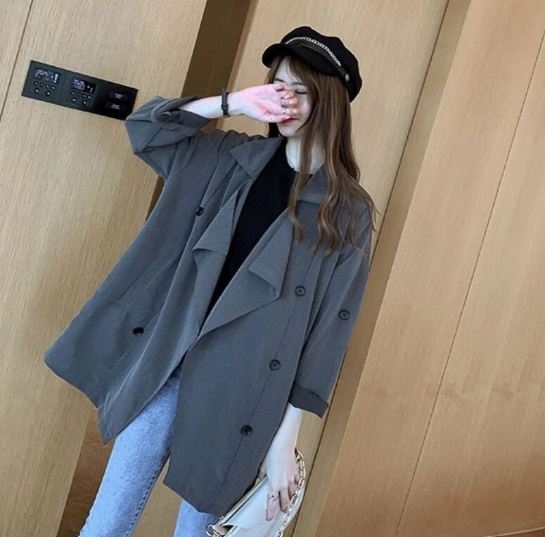 ジャケット 長袖 ダブルブレスト 薄手 ポケット ボタン 無地 ロールアップ アウター 春 秋 シンプル きれいめ フォーマル ナチュラル カジュアル 通勤 オフィスカジュアル OL 仕事着 仕事用