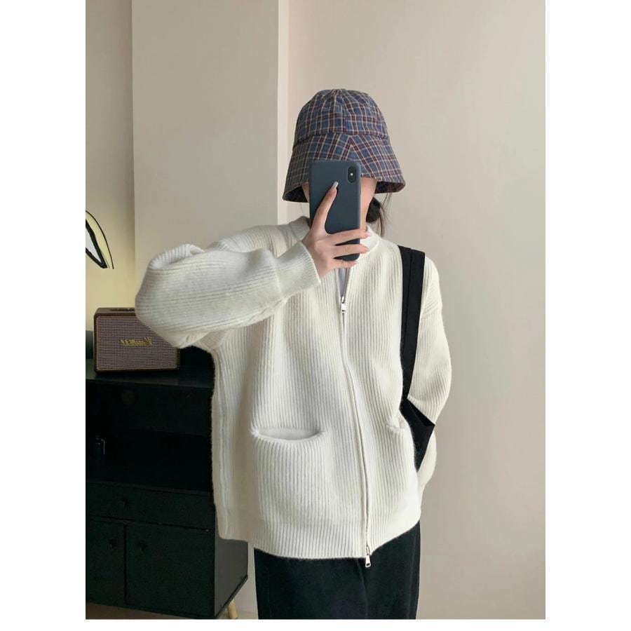 ニットカーディガン レディース 秋冬 セーター ポケット付き ゲーブル編み 前開き 無地 羽織り トップス 柔らかい カジュアル コート アウター 可愛い