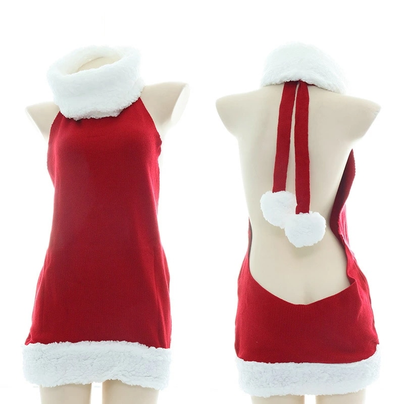 クリスマス サンタランジェリー セクシー ルームウェア ニット 背中開き ベビードール コスチューム 冬 勝負服 コスプレ 可愛い ワンピース 童貞を殺すセーター クリスマス衣装 サンタ衣装 撮影 イ