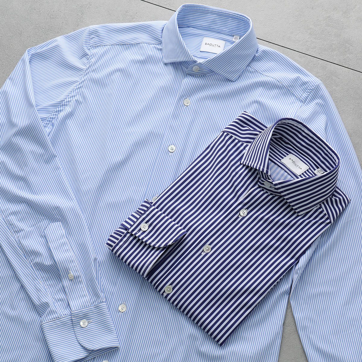 BAGUTTA バグッタ シャツ WALTER EBL PER 12830 ウォルター メンズ ワイドカラー コットン ストレッチ ノーアイロン 長袖 ストライプ カラー2色