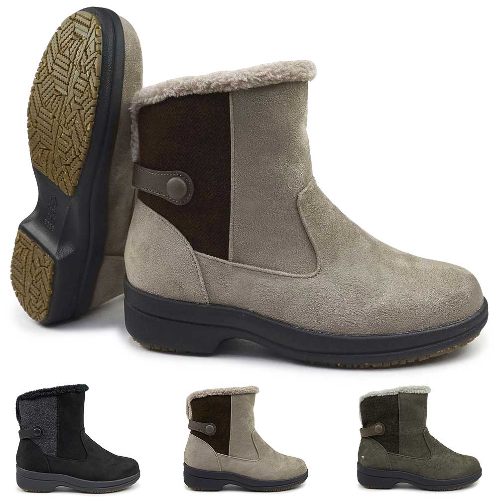 レディース ブーツ 4681 生活防水 ショート 幅広 4E ボア ゆったり