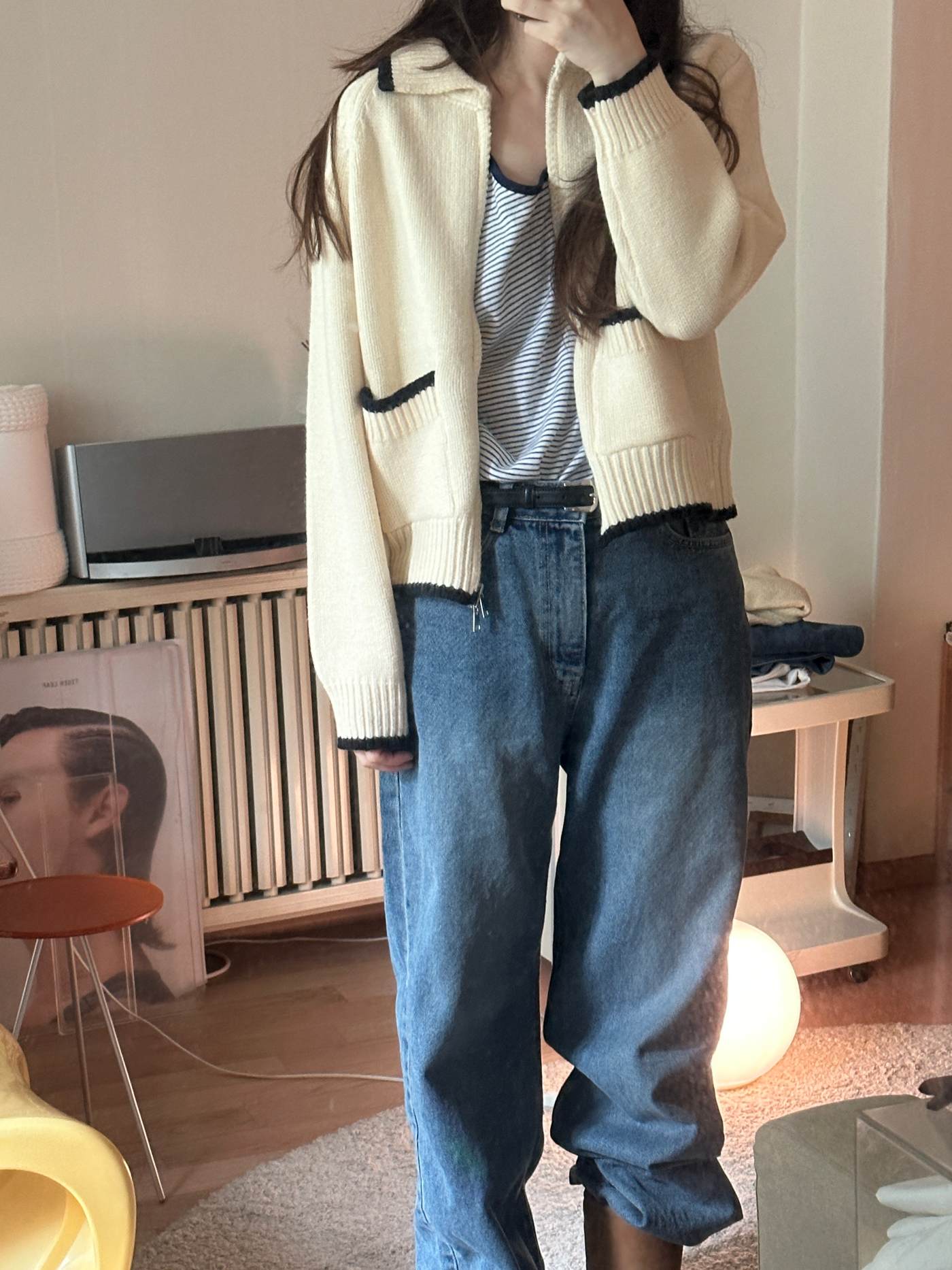 クラシックニットカーディガン_アイボリー 7,097円