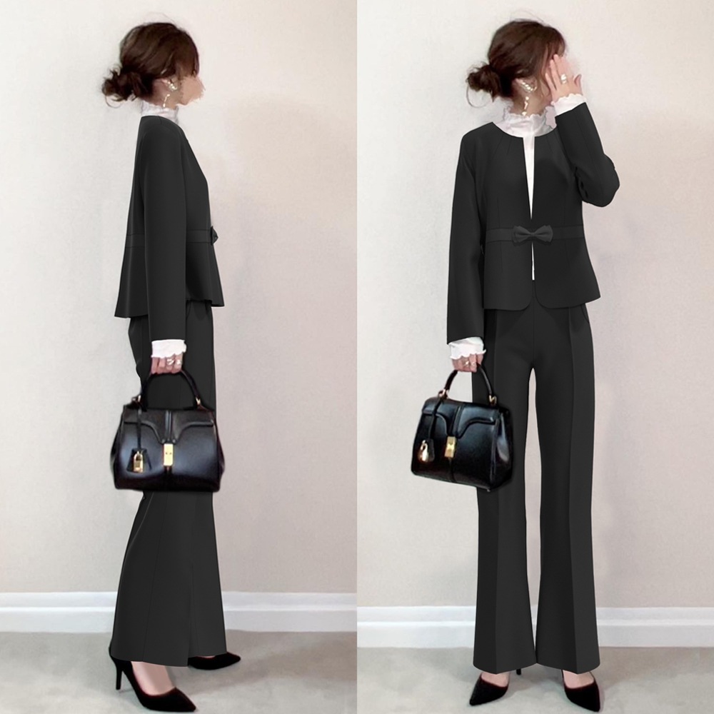 【人気高い】 シンプル 卒業式 卒園式 入園式 結婚式 きれいめ系 コンサバ ラウンドネック ロング丈 パンツスーツ 入学式 ママスーツ フォーマルスーツ