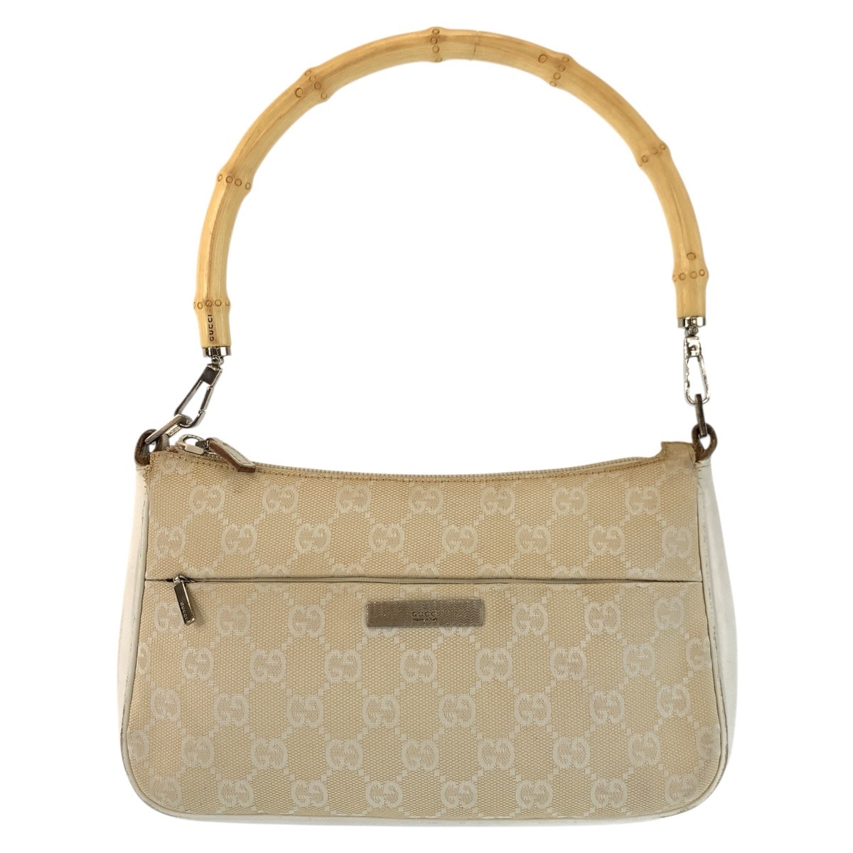 美品 バンブー ベージュ シルバー金具 GGキャンバス/レザー 001 3870 ハンドバッグ レディース 601396