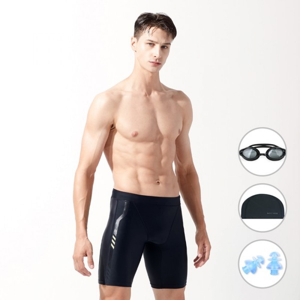 (ベーシックエル) ベーシックエルメンズブラックポイント 5パートスクエアインドアスイムスーツ BEZ-X405K