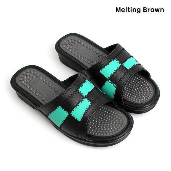 女性 デイリー チェック ミドルヒール 指圧 スリッパ 2color