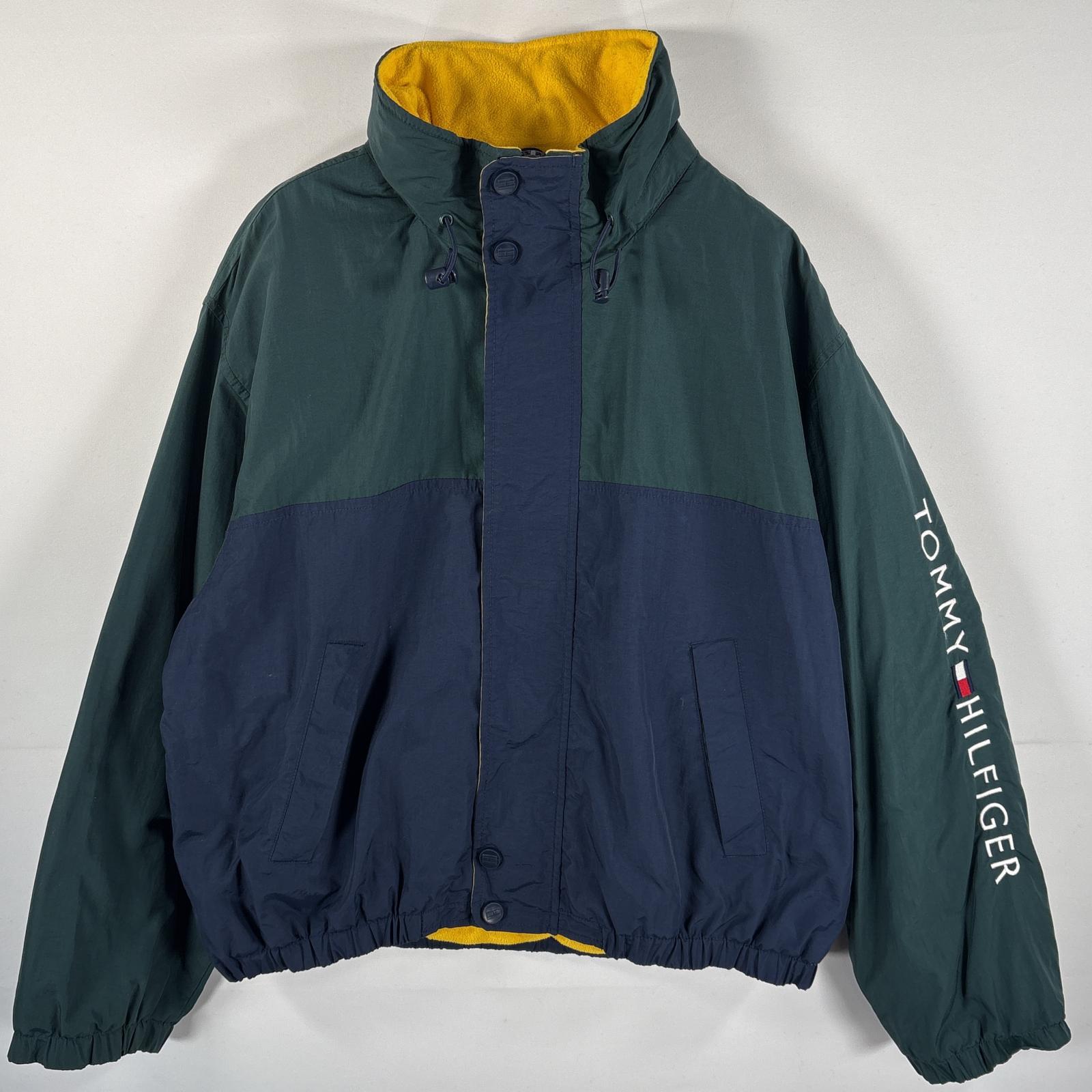 古着 90s/90年代 セーリングジャケット ビッグロゴ フード付き フリースライナー XL グリーン メンズ