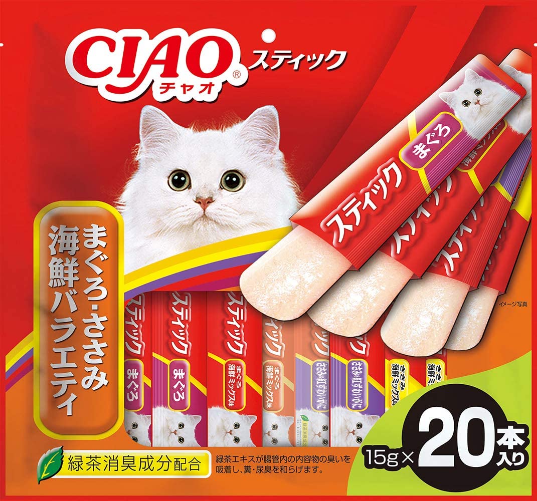 チャオ (CIAO) 猫用おやつ スティック まぐろささみ海鮮バラエティ 15グラム (x 20)