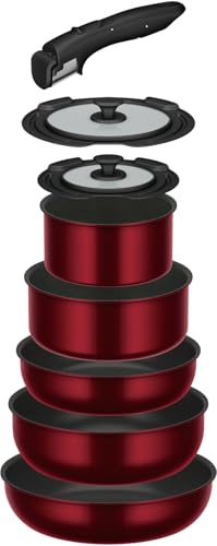 取っ手のとれる フライパン 鍋 8点セットDA IH/ガス火対応 デュラブルシリーズ ディープレッド KSD-8A DR