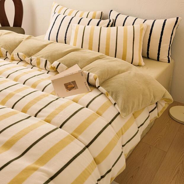 コア布団カバーセットストライプ柄 洋式和式 優しい肌触り 厚手 ふわふわ フランネル 冬用 シングル セミダブル ダブル クイーン掛け布団カバー ボックスシーツ フラットシーツ 暖かい 枕カバー 寝具