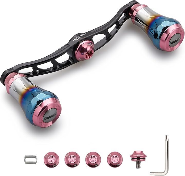 ベイト リール ハンドル 航空アルミ製 シマノ ダイワ アブガルシア 通用 ベイトリール Aurora 0028(V2.0 - 90mm - ブラック＆桜ピン)