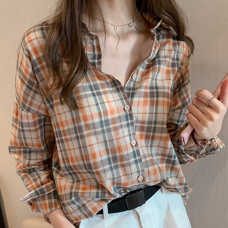 シャツ レディース チェック柄シャツ ブラウス 長袖 ドロップショルダー 襟付き UVカット 大人可愛い きれいめ 上品 キュート ガーリー ルーズ エレガント フォーマル 春 夏 秋 冬 二次会