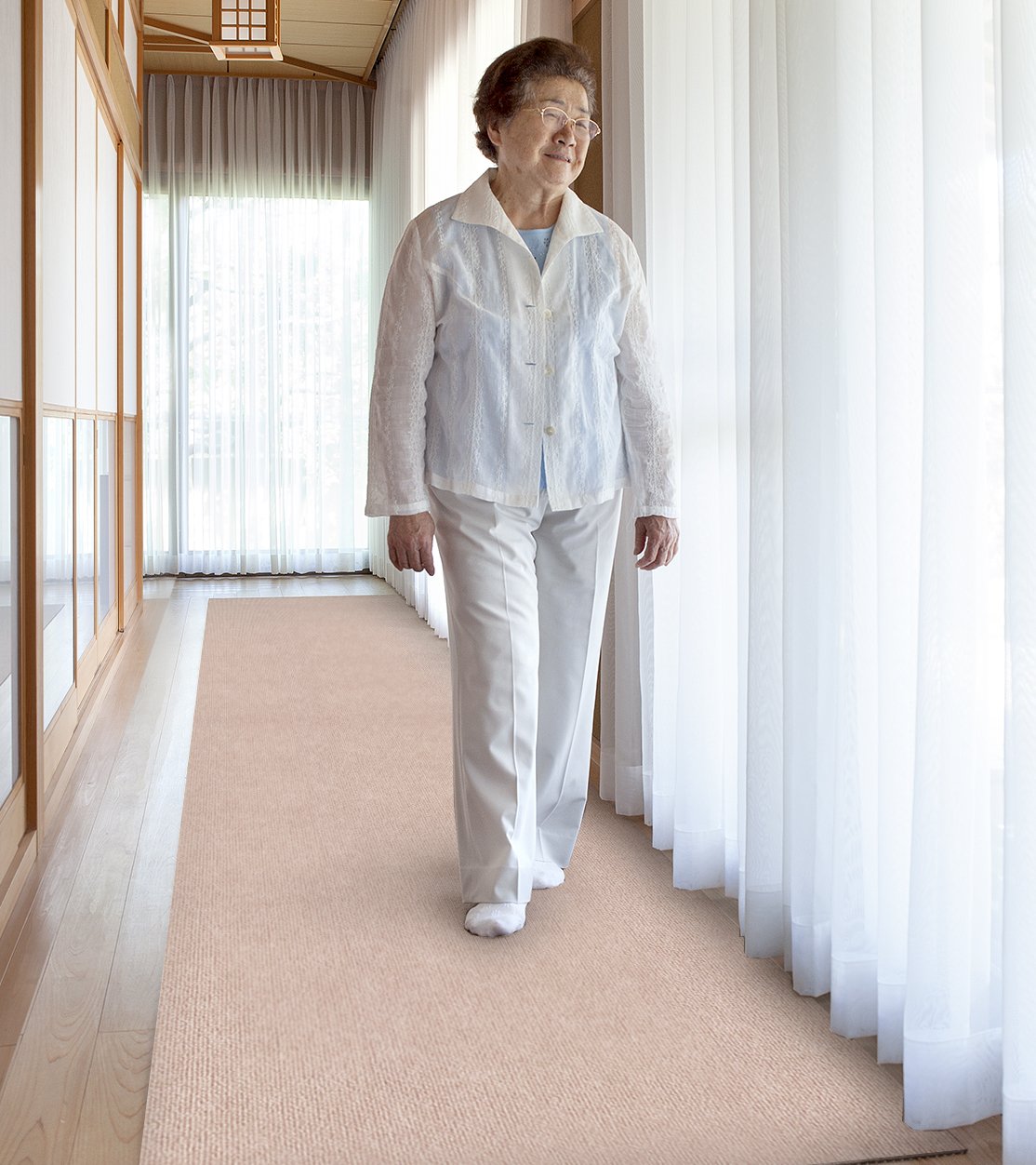 サンコー 廊下敷き マット カーペット はっ水 消臭 日本製 おくだけ吸着 ロングマット 90×300cm ベージュ KP-47