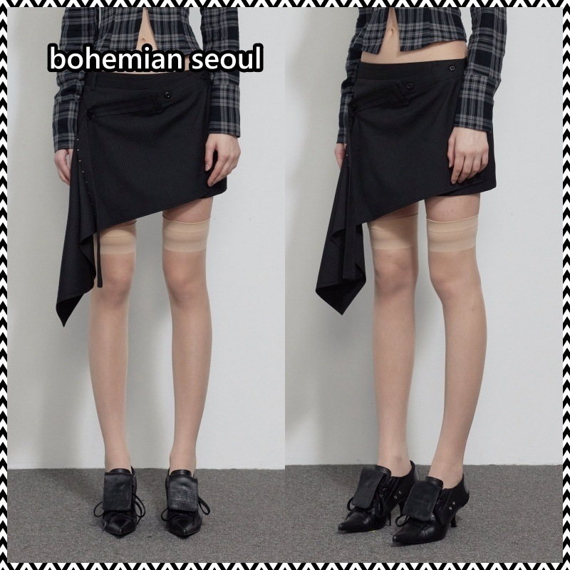bohemian seoul UNBALANCED DRAPE MINI SKIRT