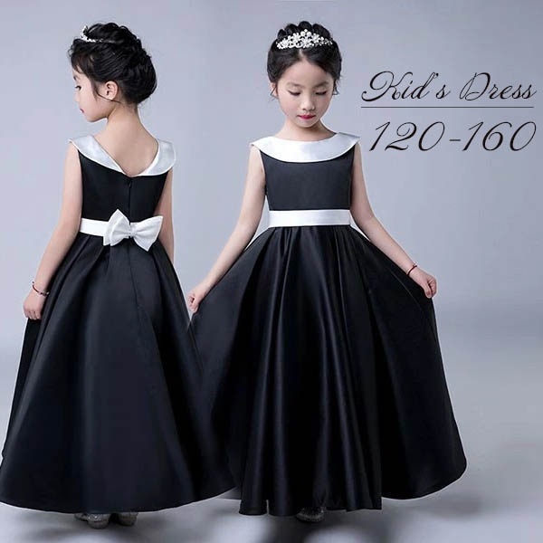 ピアノ発表会 中学生 ワンピース ドレス 女の子 ノースリーブ 黒ドレス ロングドレス 子供 パーティードレス 発表会 子ども 結婚式 七五三 ピアノ キッズドレス プリンセス お姫様 フラワーガール