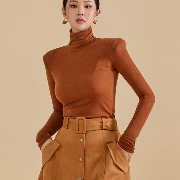 E2817 ハイネック ショルダーパッド トップ