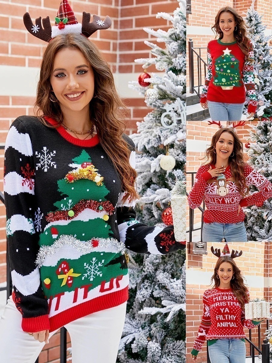 【急速出荷】 トップス レディース セーター プルオーバーデザイン ハイネック 秋冬 人気なリプニット クリスマスツリー ジャカード クリスマス おしゃれ