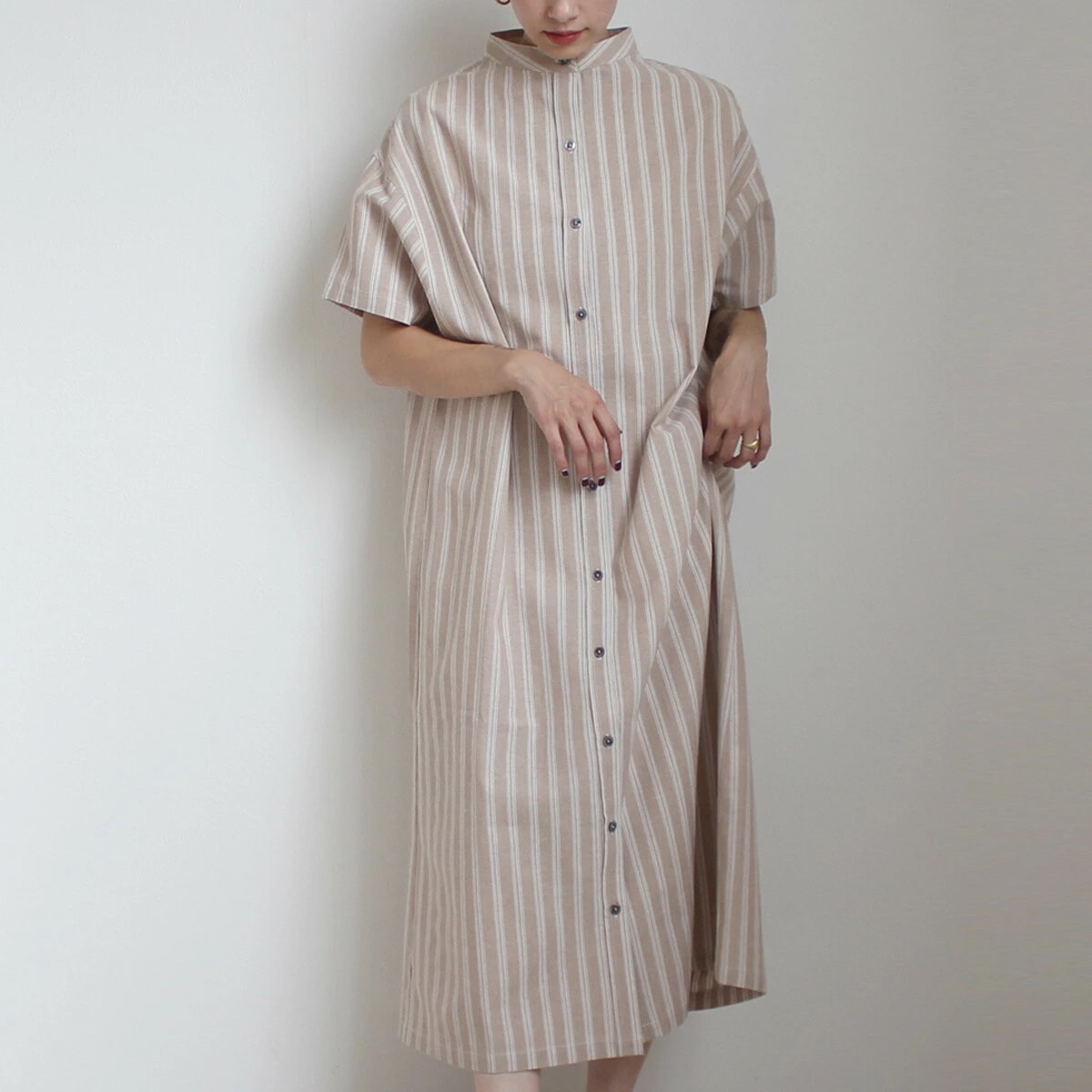 マルチ ストライプ ロングシャツ ワンピース 春夏 5,443円