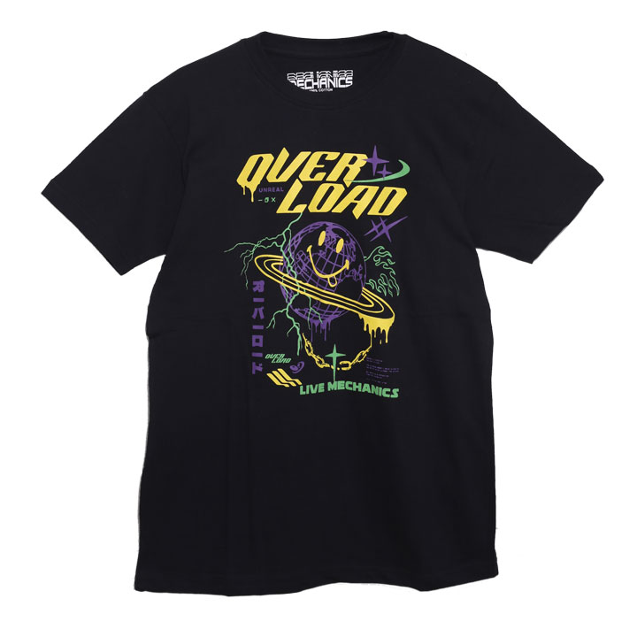 LIVE MECHANICS Tシャツ 半袖 メンズ 春夏用 黒 大きいサイズ ライブメカニクス シンプル 地球 ファイヤーパターン ゴールドチェーン 世界地図