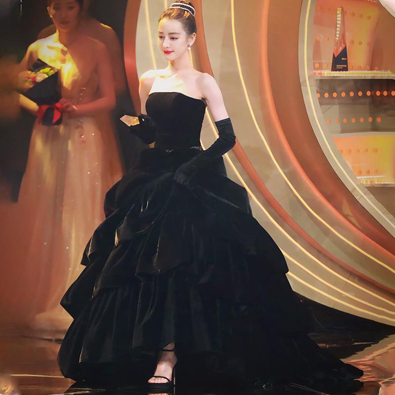 スモールパーティードレス2025ブラックブスリムバンケットイブニングドレス