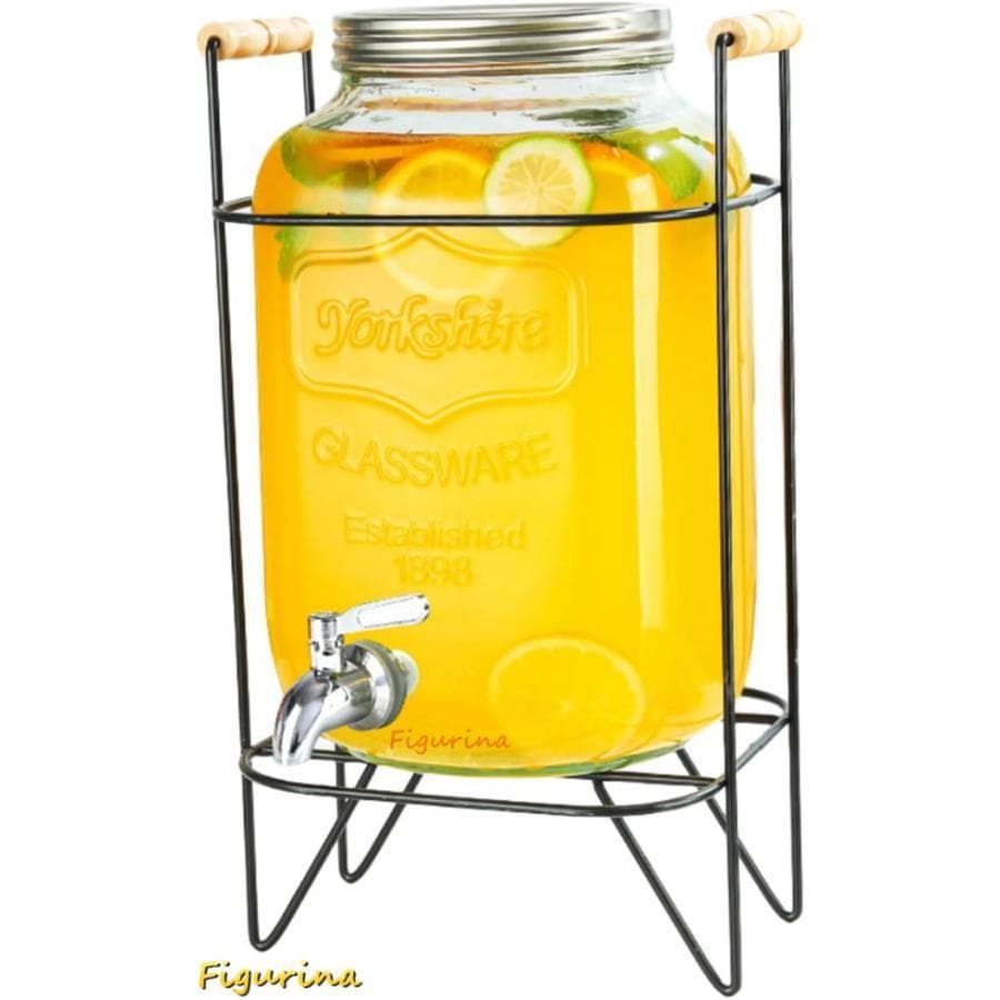 ドリンクサーバー ガラス 8L / 10L 冷水筒 蛇口付き 大容量 竹製ブラケット/鉄フレーム 冷水筒 ウォータータンク 梅酒 ジュース
