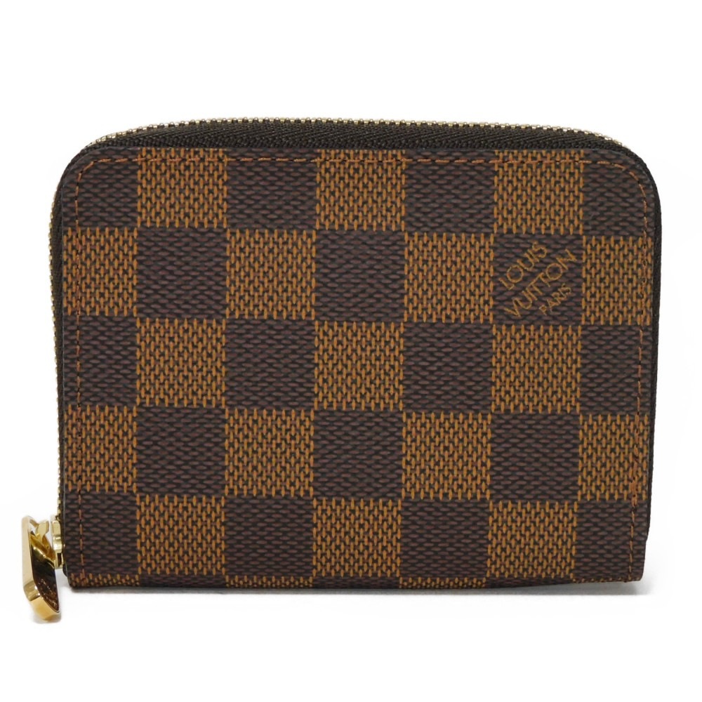 【中古】 コインケース 美品 ロゴ ラウンドファスナー 小銭入れ 財布 ブラウン 市松模様 ジッピーコインパース ダミエ N63070