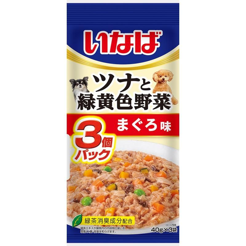 （まとめ買い）いなば ツナと緑黄色野菜 まぐろ味 40gx3袋 犬用フード [x16]