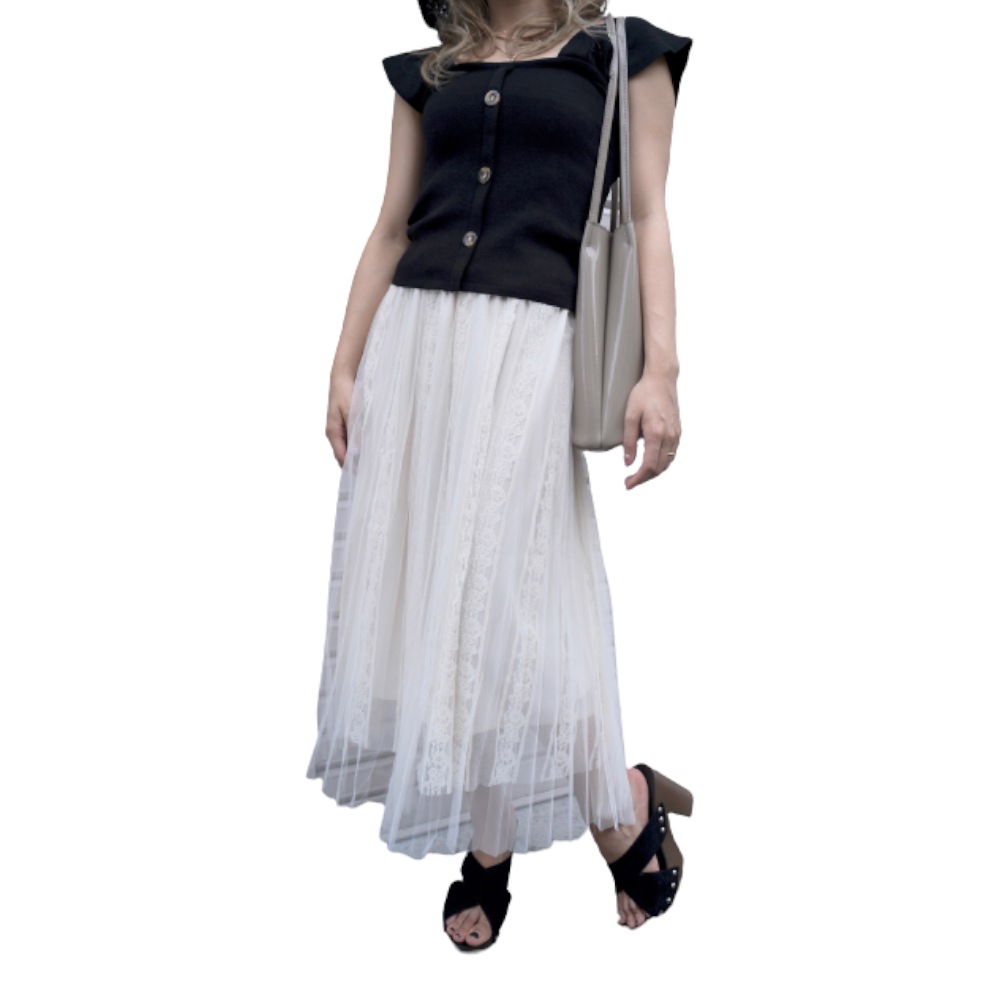 Lame Tulle Lace Long Skirt (ecru) A,D,G レディース