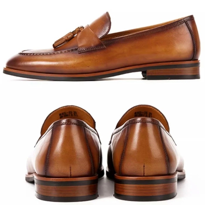 ビジネスシューズ ローファー タッセル ステッチ 本革 高級感 通気性 ブラウン 大人 オールシーズン ピッグスキン