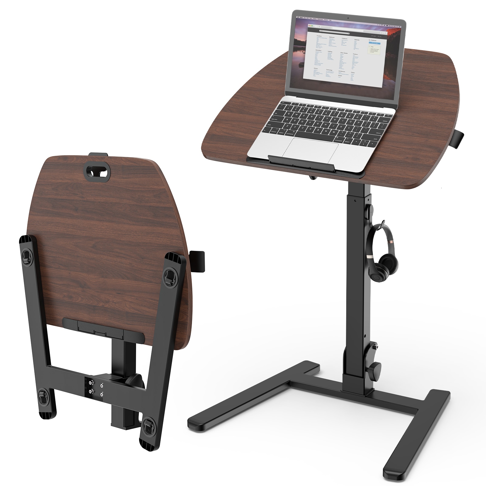 【2026年新登場】昇降デスク 折りたたみテーブル マグネットフック付 組立不要 キャスター付き 75-113cm高さ無段階調節可 天板0～360調整可 耐荷重20kg スタンディ
